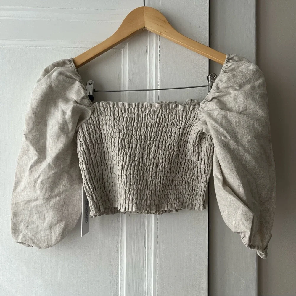 Reformation Scarlett Linen Two Piece Set in Oatmeal